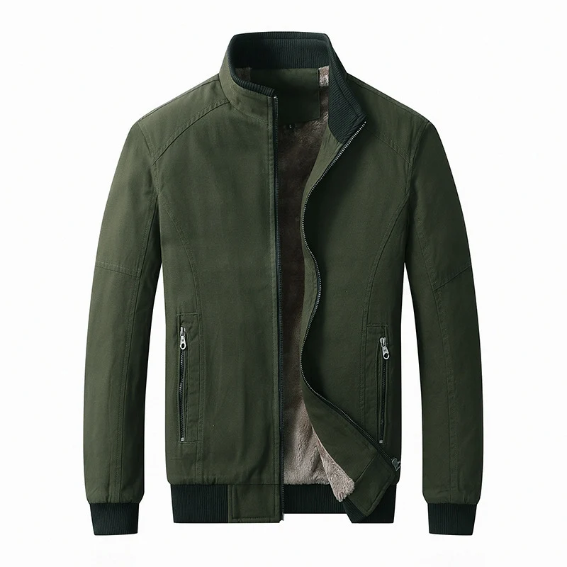 Herren gefütterte Canvas-Bomberjacke mit Teddyfleece-Innenfutter und Stehkragen Nord Taschen