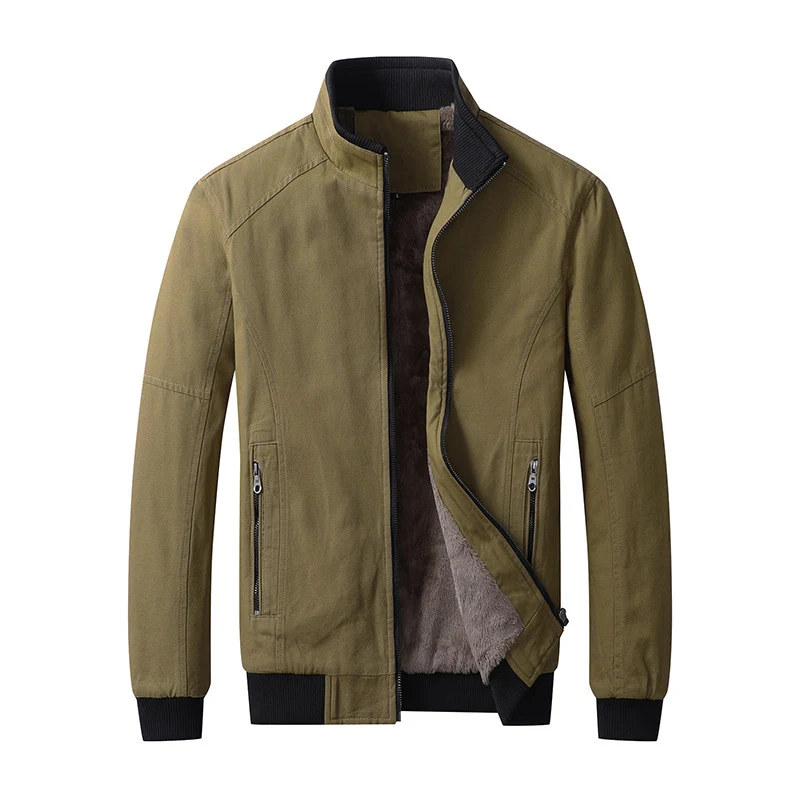 Herren gefütterte Canvas-Bomberjacke mit Teddyfleece-Innenfutter und Stehkragen Nord Taschen