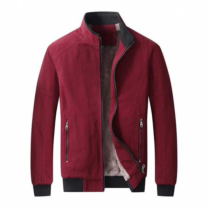 Herren gefütterte Canvas-Bomberjacke mit Teddyfleece-Innenfutter und Stehkragen Nord Taschen