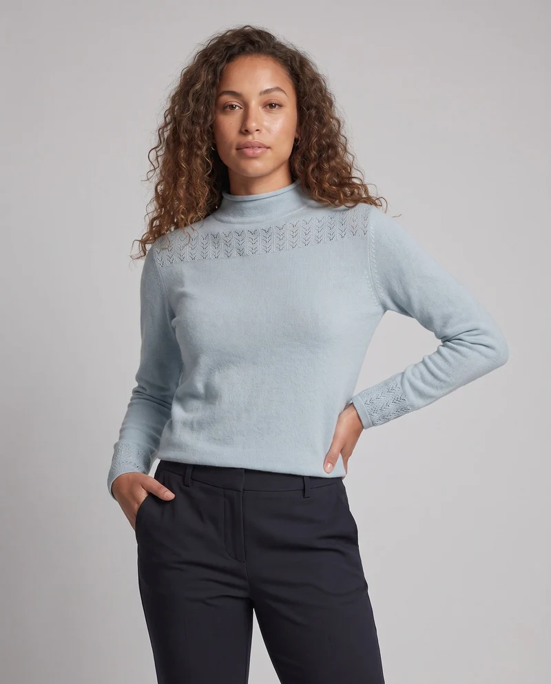 Damen Feinstrick-Pullover mit Mockneck, Ajour‑Yoke und kaschmirähnlicher Weichheit Nord Taschen