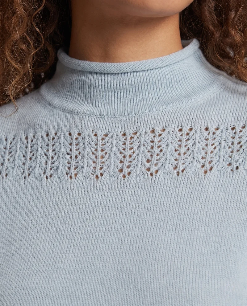Damen Feinstrick-Pullover mit Mockneck, Ajour‑Yoke und kaschmirähnlicher Weichheit Nord Taschen