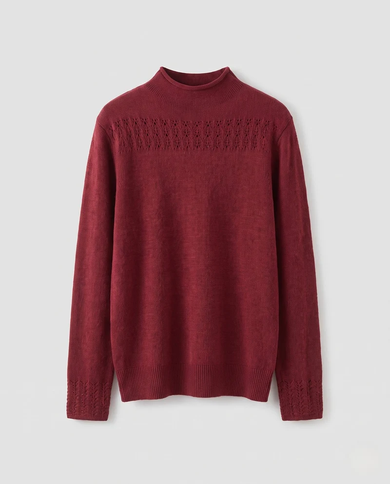 Damen Feinstrick-Pullover mit Mockneck, Ajour‑Yoke und kaschmirähnlicher Weichheit Nord Taschen
