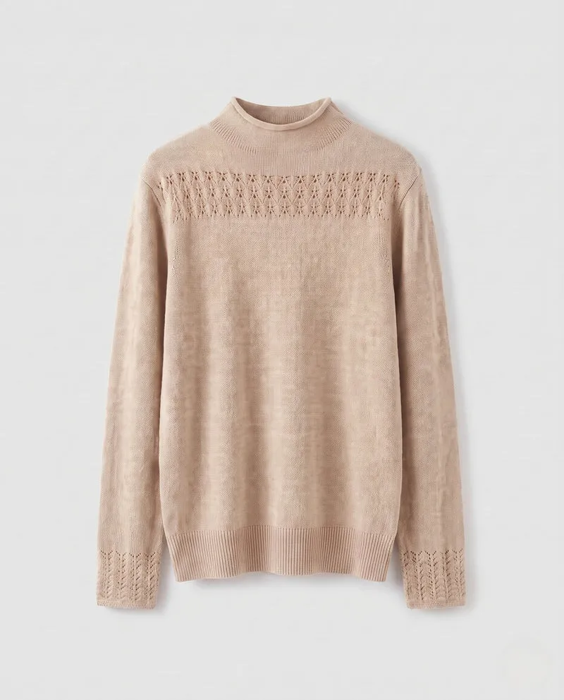 Damen Feinstrick-Pullover mit Mockneck, Ajour‑Yoke und kaschmirähnlicher Weichheit Nord Taschen