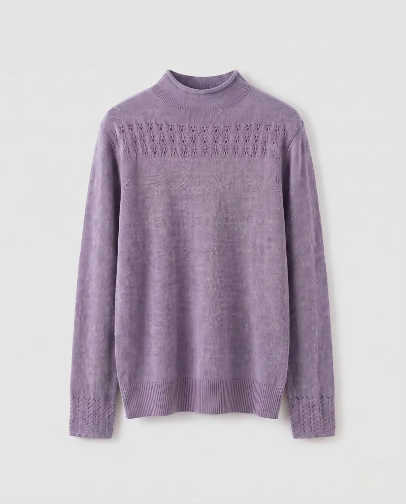 Damen Feinstrick-Pullover mit Mockneck, Ajour‑Yoke und kaschmirähnlicher Weichheit Nord Taschen