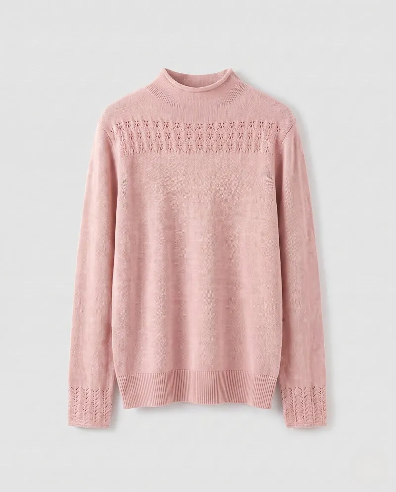 Damen Feinstrick-Pullover mit Mockneck, Ajour‑Yoke und kaschmirähnlicher Weichheit Nord Taschen