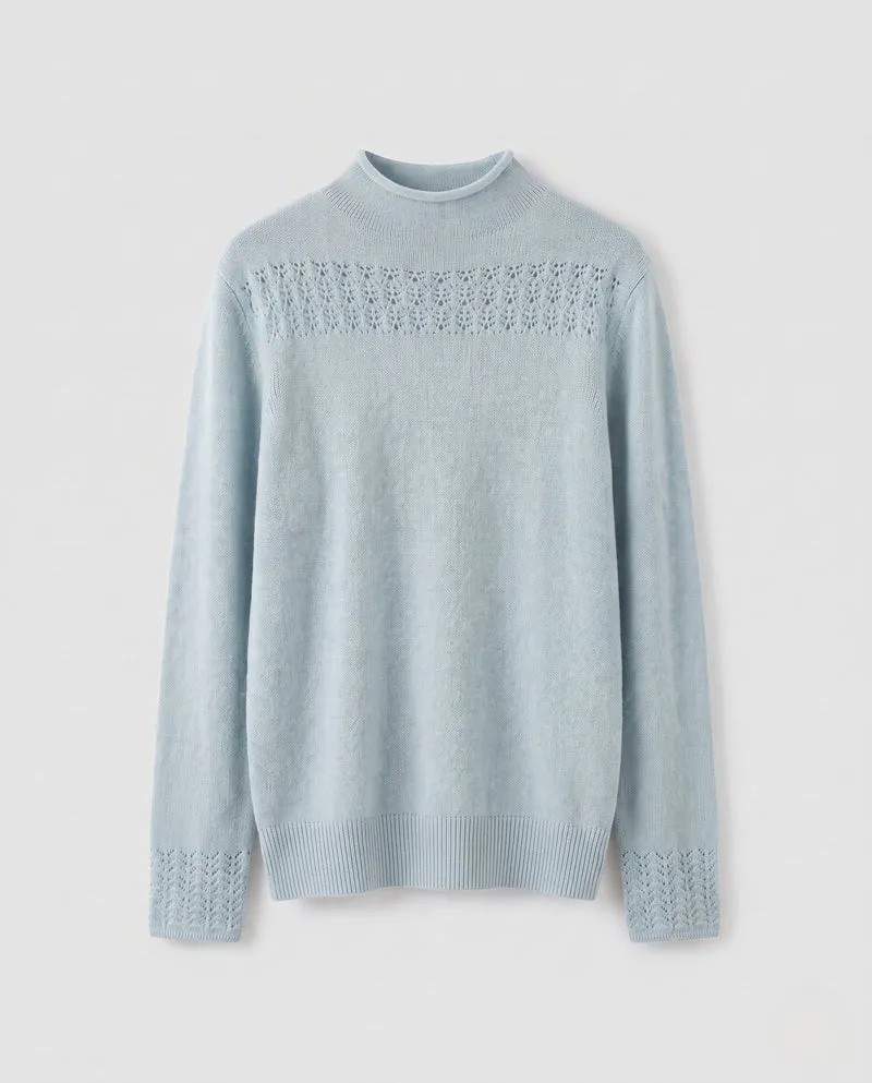 Damen Feinstrick-Pullover mit Mockneck, Ajour‑Yoke und kaschmirähnlicher Weichheit Nord Taschen