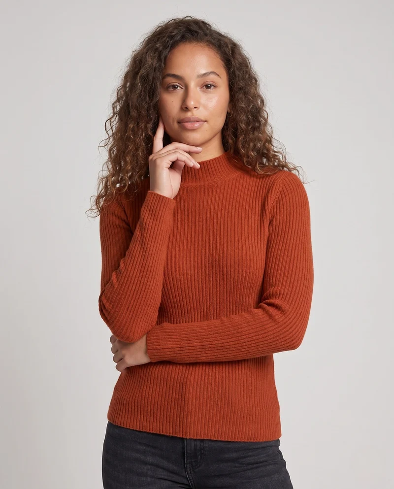 Damen Feinstrick-Pullover mit kurzem Mockneck und leicht strukturierter Oberfläche Nord Taschen