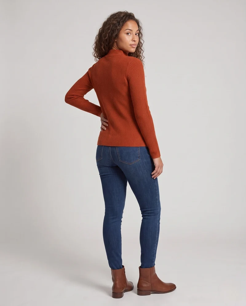 Damen Feinstrick-Pullover mit kurzem Mockneck und leicht strukturierter Oberfläche Nord Taschen