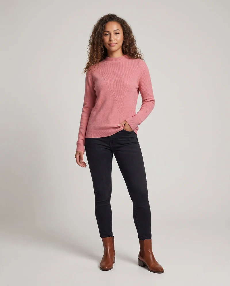 Damen Feinstrick-Pullover mit kurzem Rollkragen und diagonaler Strukturierung Nord Taschen