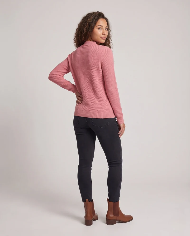 Damen Feinstrick-Pullover mit kurzem Rollkragen und diagonaler Strukturierung Nord Taschen