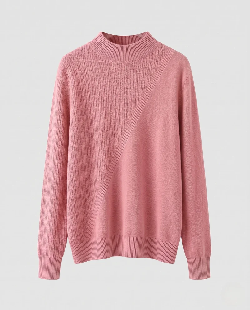 Damen Feinstrick-Pullover mit kurzem Rollkragen und diagonaler Strukturierung Nord Taschen