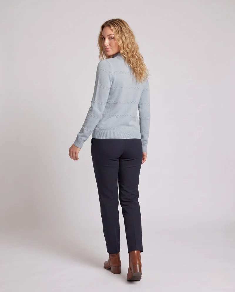 Damen Feinstrick-Pullover mit dezentem Ajourstreifen und kurzem Stehkragen Nord Taschen