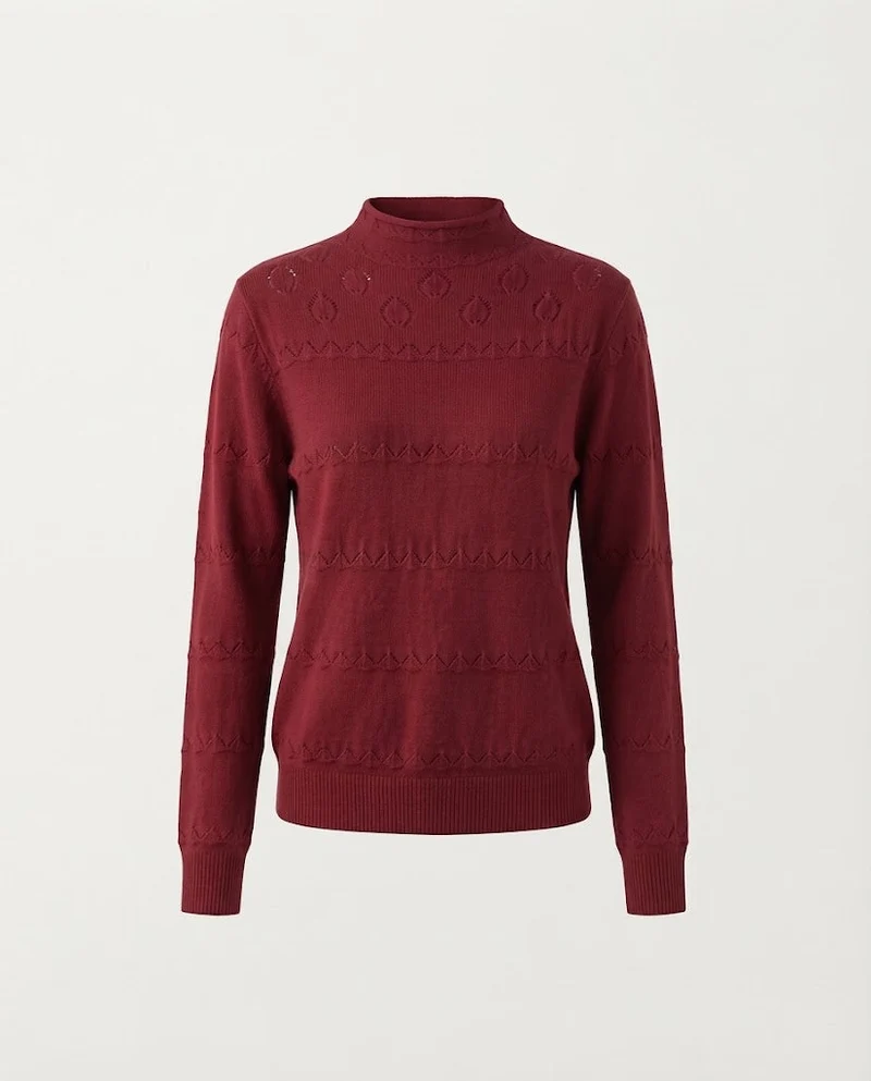 Damen Feinstrick-Pullover mit dezentem Ajourstreifen und kurzem Stehkragen Nord Taschen