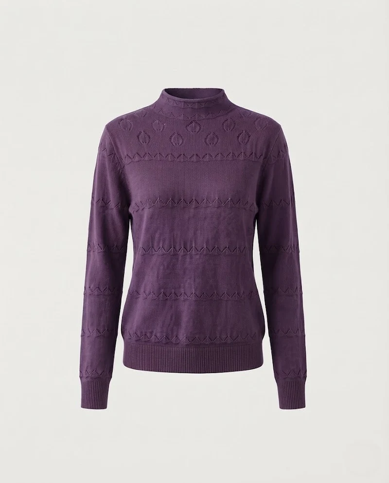 Damen Feinstrick-Pullover mit dezentem Ajourstreifen und kurzem Stehkragen Nord Taschen