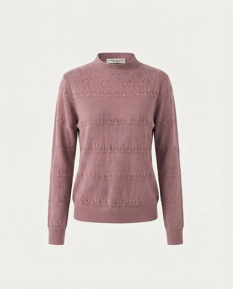 Damen Feinstrick-Pullover mit dezentem Ajourstreifen und kurzem Stehkragen Nord Taschen