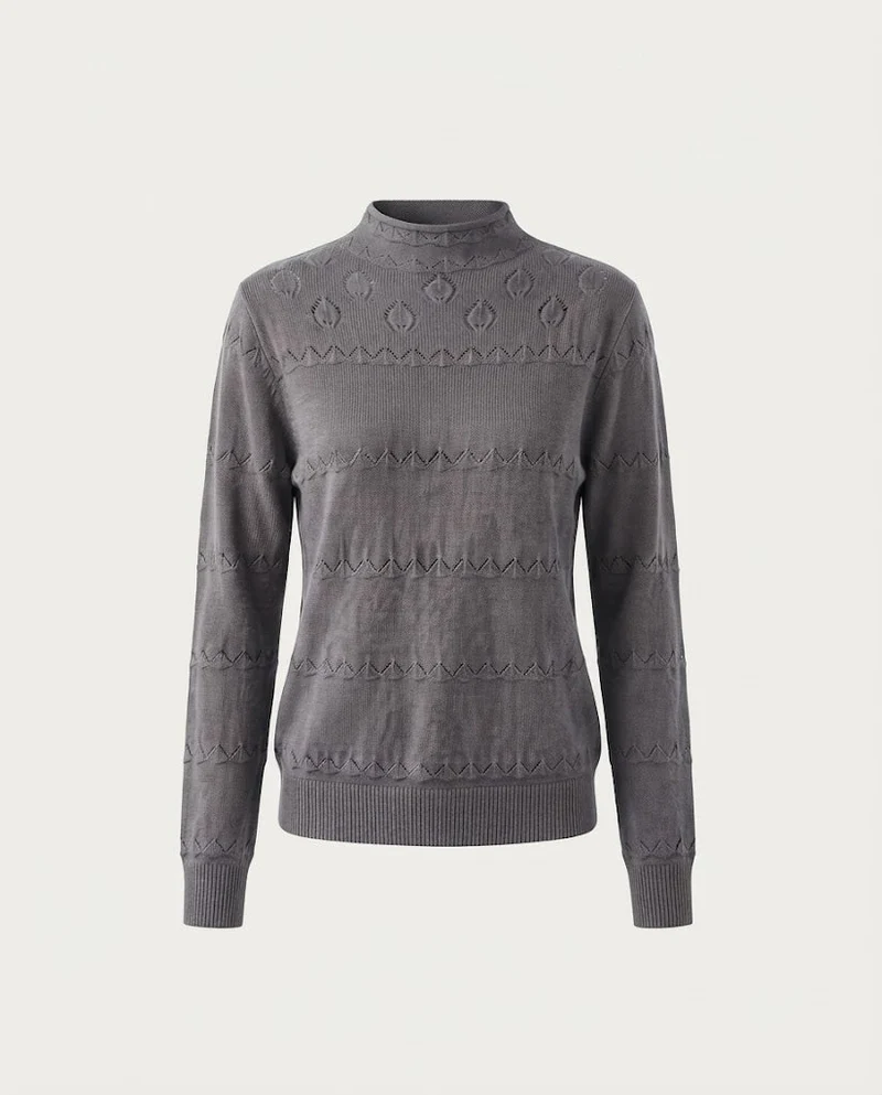 Damen Feinstrick-Pullover mit dezentem Ajourstreifen und kurzem Stehkragen Nord Taschen
