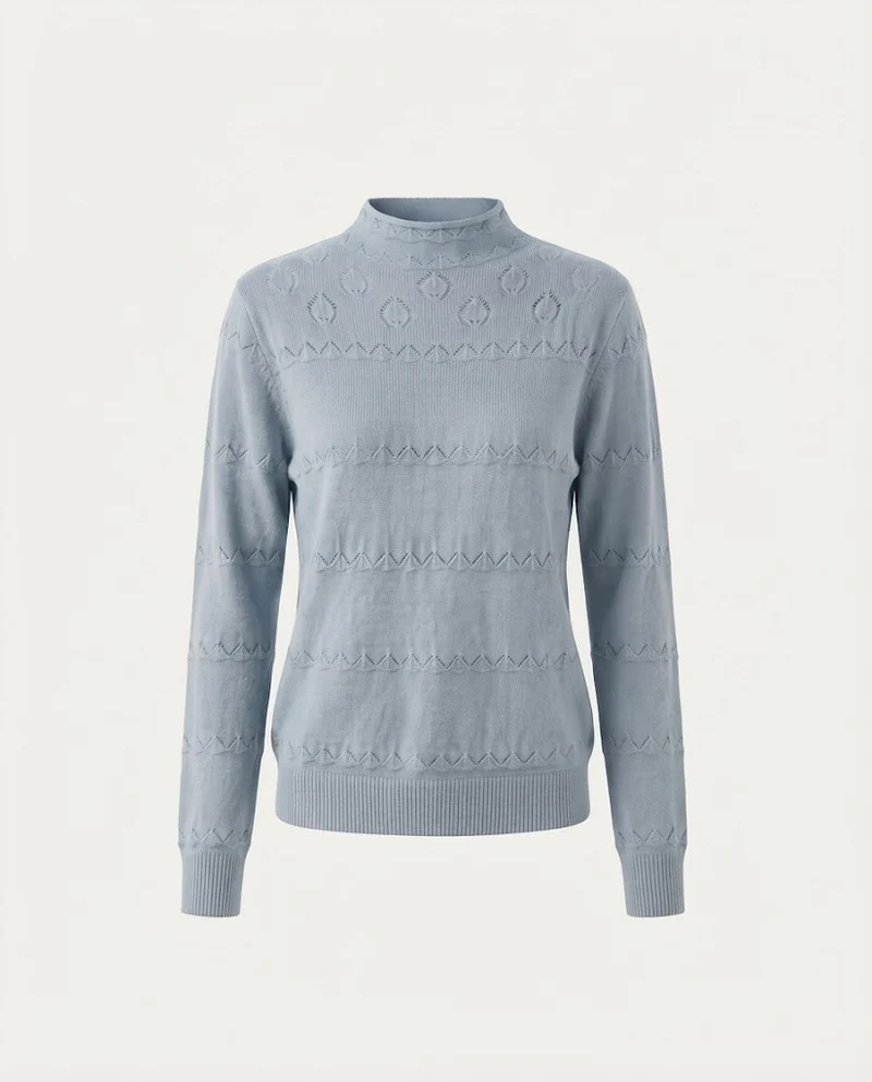 Damen Feinstrick-Pullover mit dezentem Ajourstreifen und kurzem Stehkragen Nord Taschen