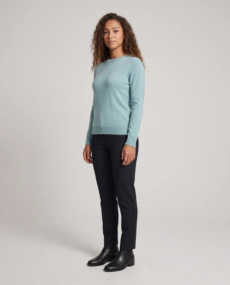 Damen Feinstrick-Pullover mit geripptem Rundhalsausschnitt und schmalen Bündchen Nord Taschen