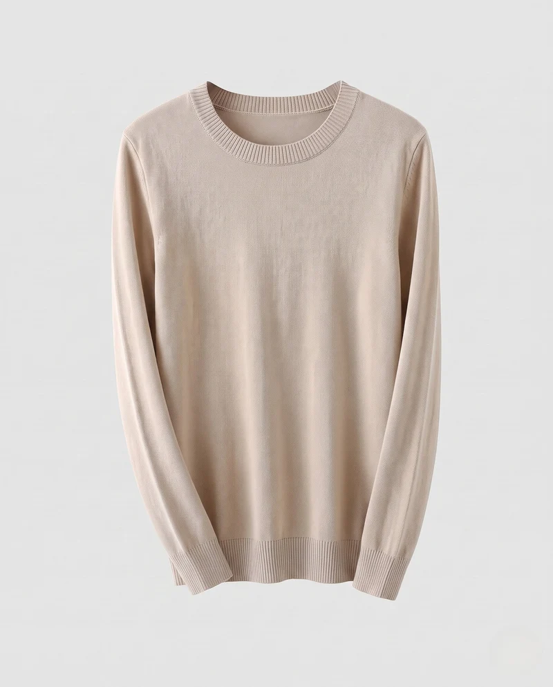 Damen Feinstrick-Pullover mit geripptem Rundhalsausschnitt und schmalen Bündchen Nord Taschen