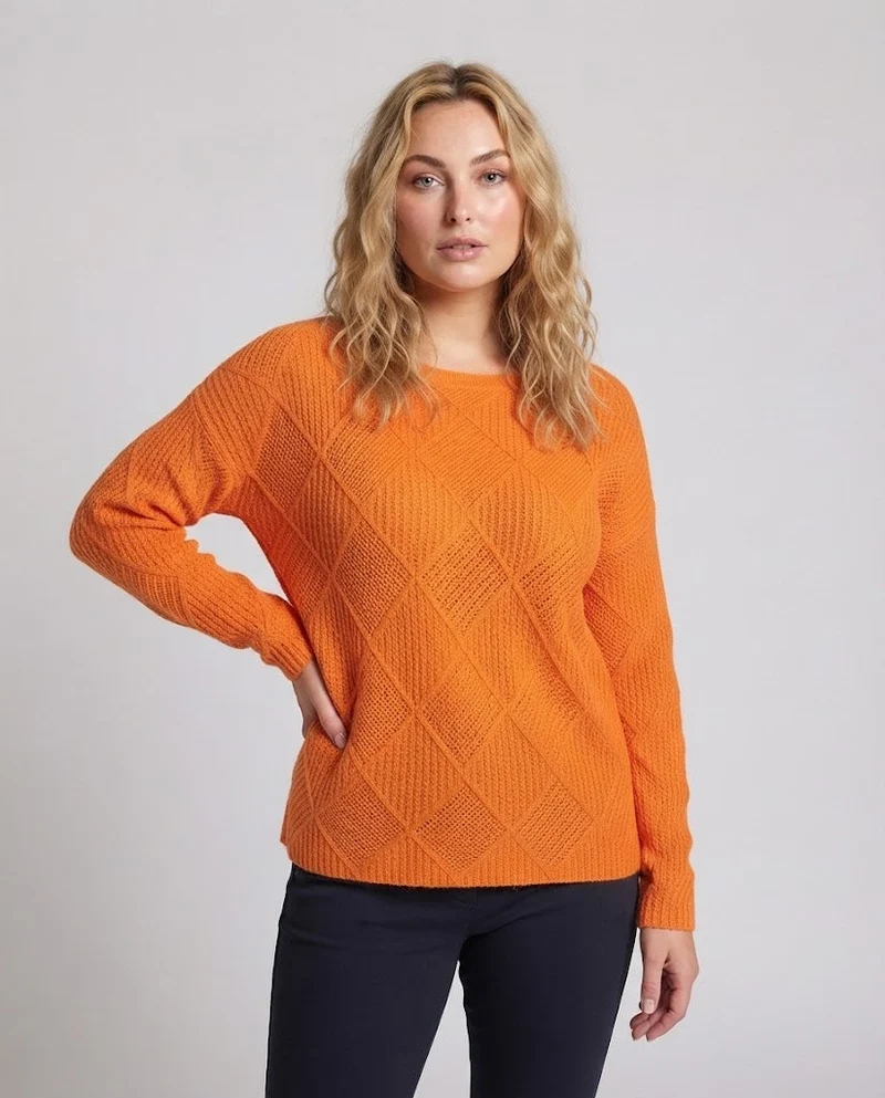 Damen Feinstrick‑Pullover im Mohair‑Look mit diamantgewNord Taschenter Struktur und legerer Oversize‑Passform Nord Taschen
