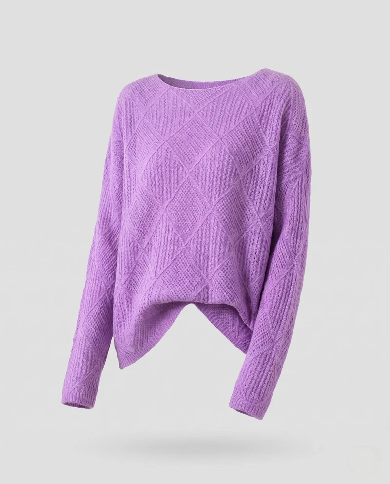 Damen Feinstrick‑Pullover im Mohair‑Look mit diamantgewNord Taschenter Struktur und legerer Oversize‑Passform Nord Taschen