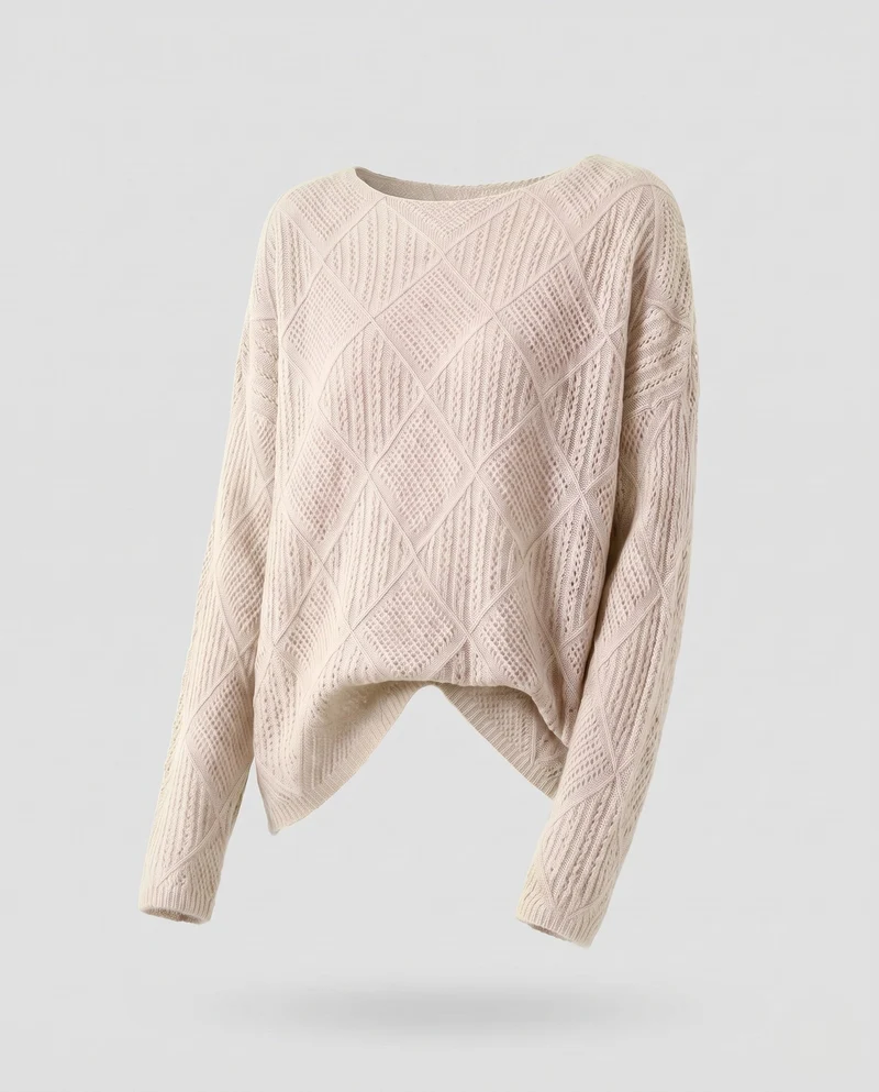 Damen Feinstrick‑Pullover im Mohair‑Look mit diamantgewNord Taschenter Struktur und legerer Oversize‑Passform Nord Taschen