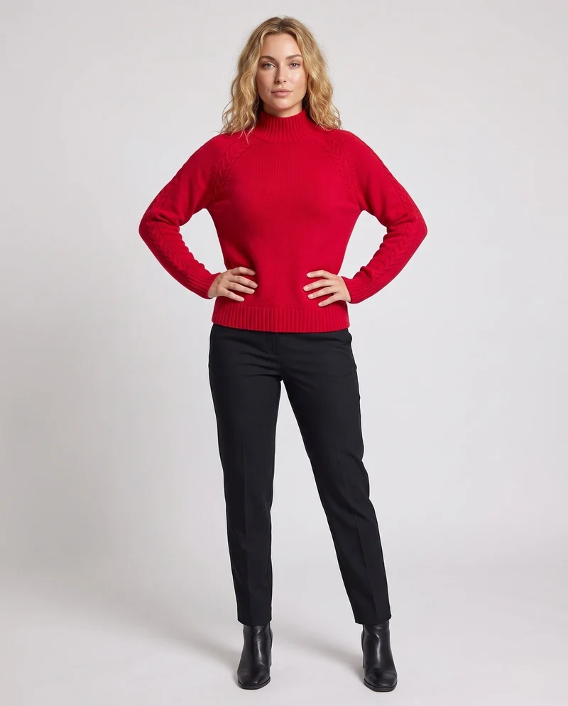 Damen Feinstrick-Mockneckpullover mit Zopfdetail an Raglanärmeln und legerem Oversize-Schnitt Nord Taschen