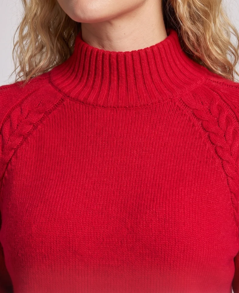 Damen Feinstrick-Mockneckpullover mit Zopfdetail an Raglanärmeln und legerem Oversize-Schnitt Nord Taschen