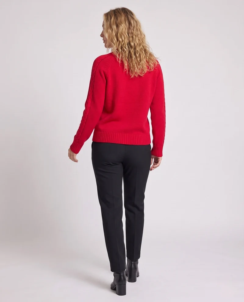 Damen Feinstrick-Mockneckpullover mit Zopfdetail an Raglanärmeln und legerem Oversize-Schnitt Nord Taschen