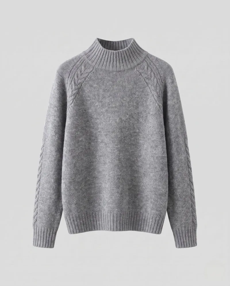 Damen Feinstrick-Mockneckpullover mit Zopfdetail an Raglanärmeln und legerem Oversize-Schnitt Nord Taschen