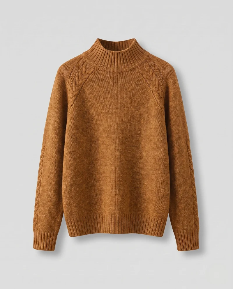 Damen Feinstrick-Mockneckpullover mit Zopfdetail an Raglanärmeln und legerem Oversize-Schnitt Nord Taschen