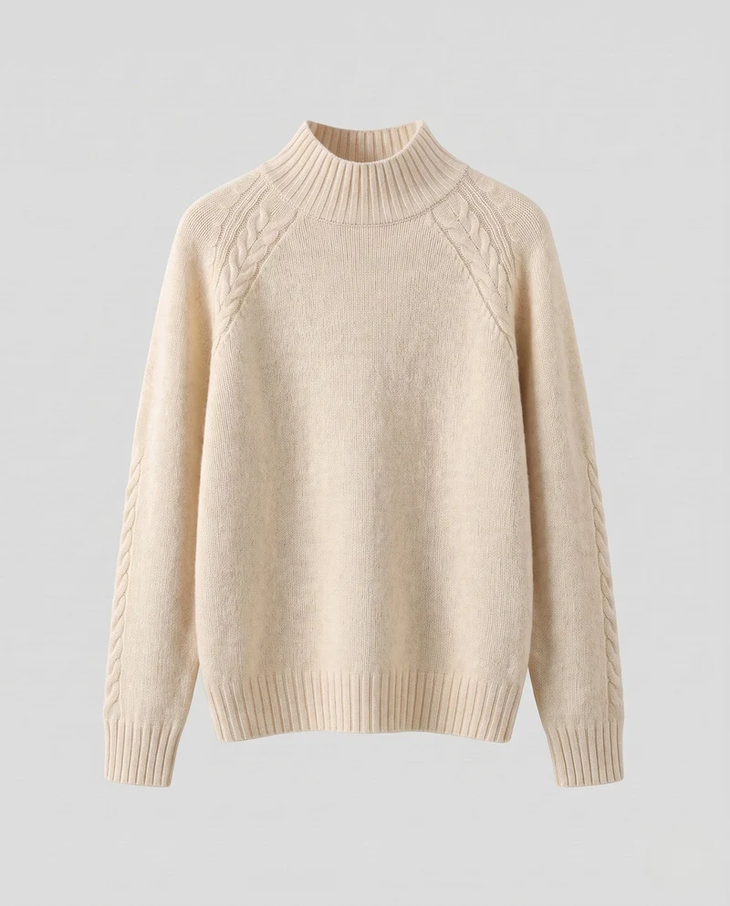 Damen Feinstrick-Mockneckpullover mit Zopfdetail an Raglanärmeln und legerem Oversize-Schnitt Nord Taschen