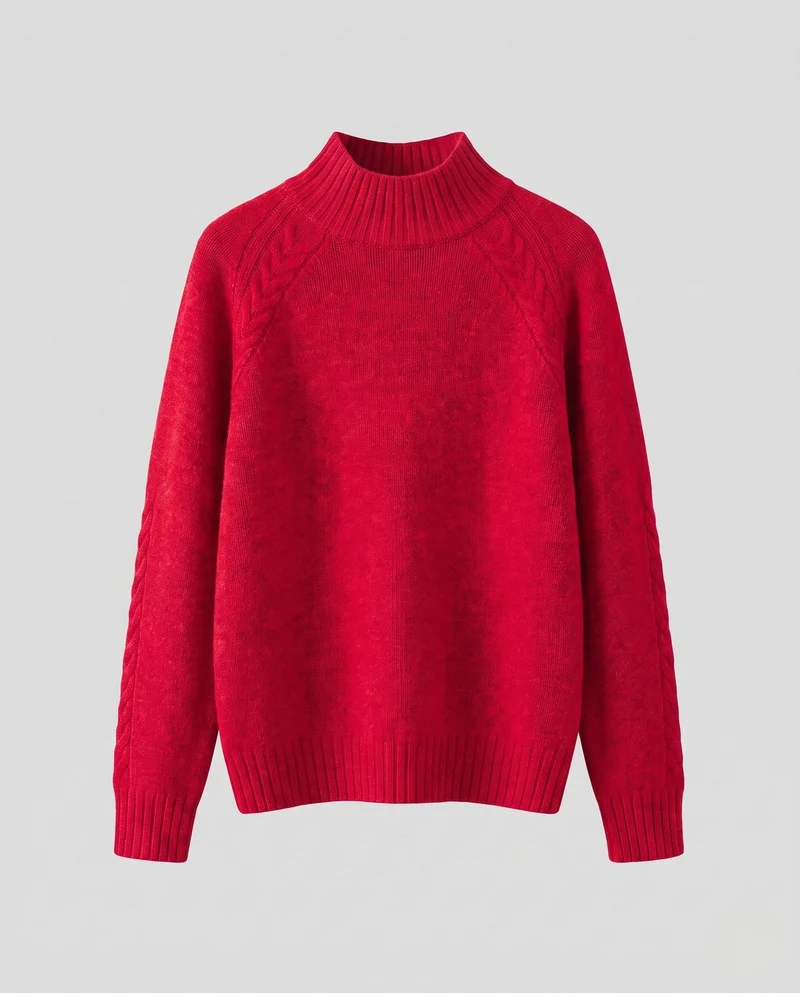 Damen Feinstrick-Mockneckpullover mit Zopfdetail an Raglanärmeln und legerem Oversize-Schnitt Nord Taschen