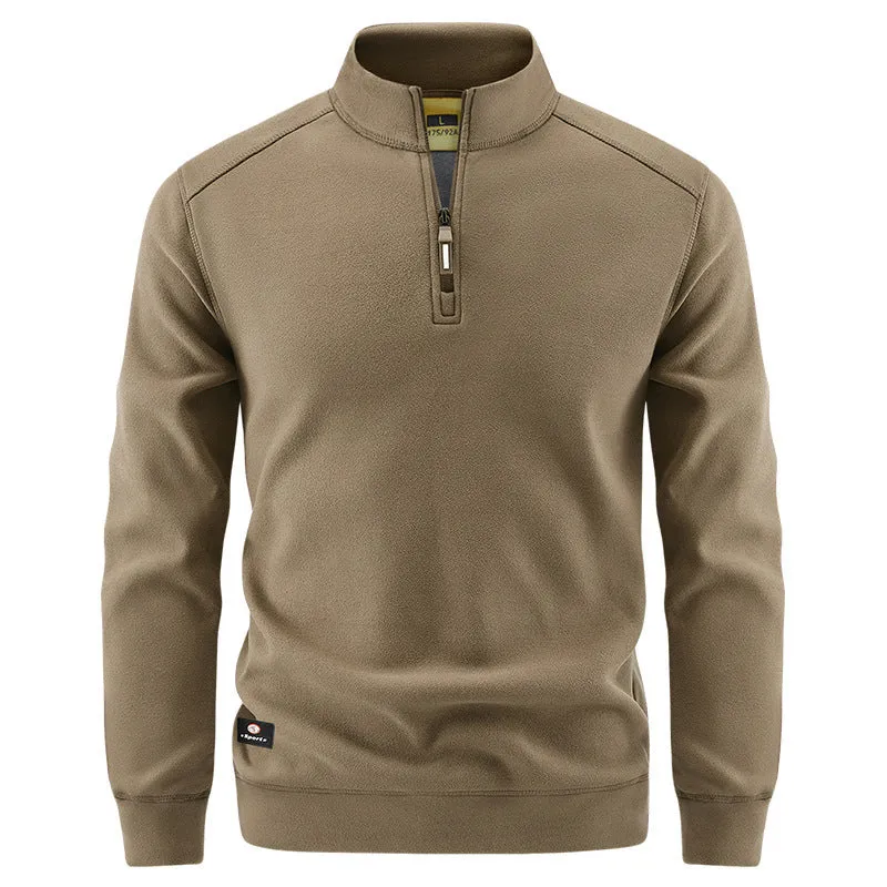 Herren Atmungsaktiver Microfleece-Halbreißverschluss-Pullover mit Stehkragen und Raglanärmeln Nord Taschen