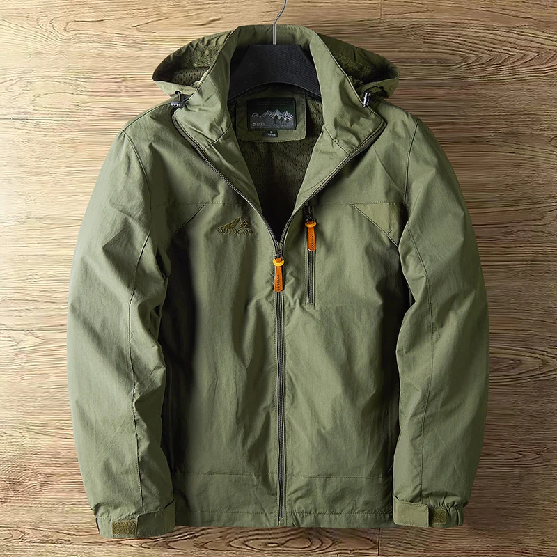 Herren Atmungsaktive wasserabweisende Outdoorjacke mit Kapuze und Reißverschluss Nord Taschen