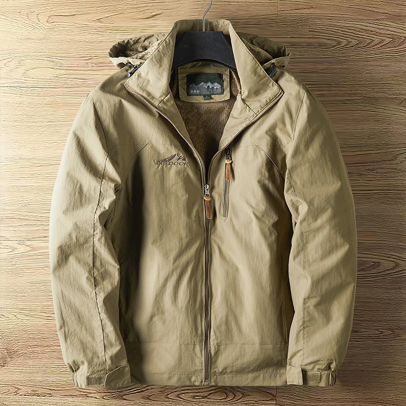 Herren Atmungsaktive wasserabweisende Outdoorjacke mit Kapuze und Reißverschluss Nord Taschen