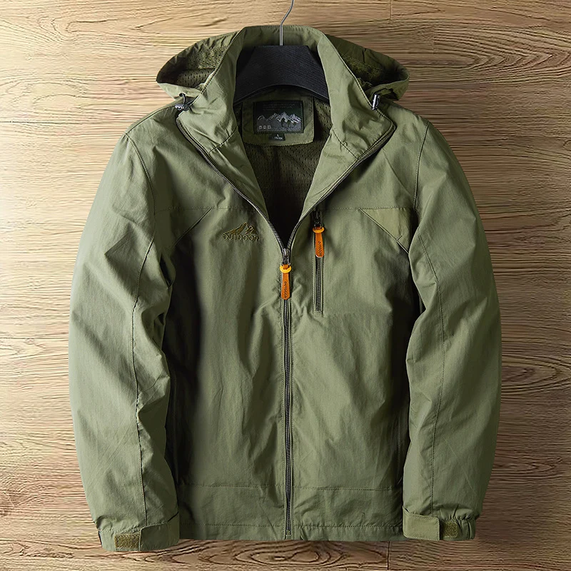 Herren Atmungsaktive wasserabweisende Outdoorjacke mit Kapuze und Reißverschluss Nord Taschen