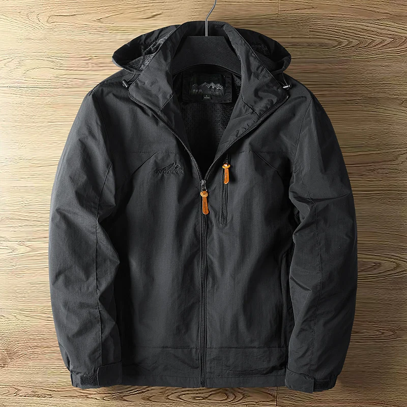 Herren Atmungsaktive wasserabweisende Outdoorjacke mit Kapuze und Reißverschluss Nord Taschen