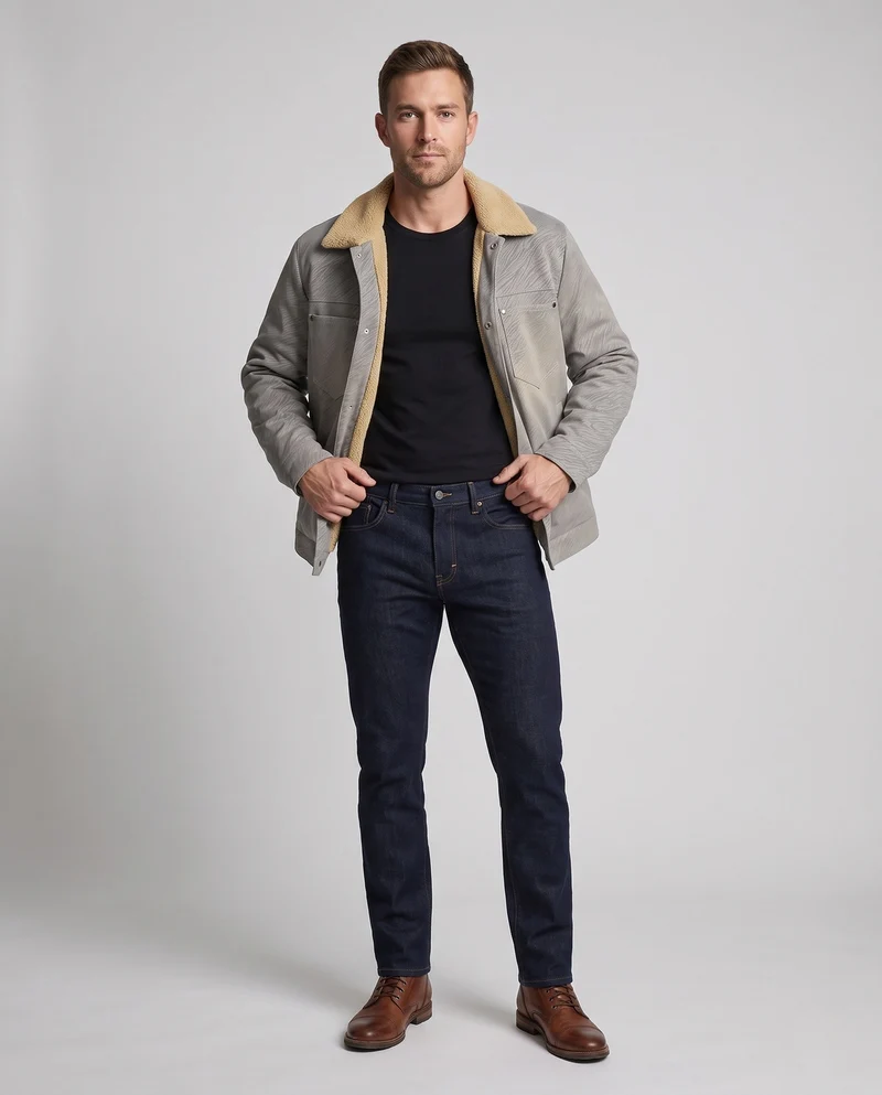 Herren Thermo‑Teddy‑Überhemdjacke mit Sherpa‑Innenfutter und Druckknopffront Nord Taschen