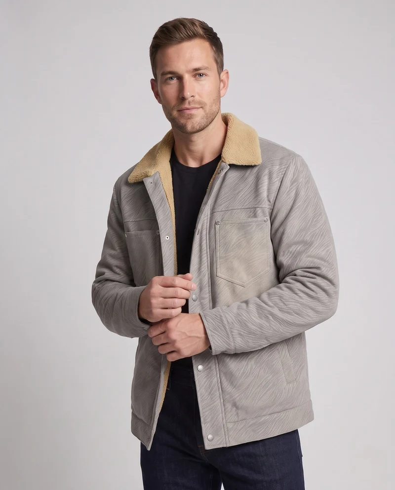 Herren Thermo‑Teddy‑Überhemdjacke mit Sherpa‑Innenfutter und Druckknopffront Nord Taschen