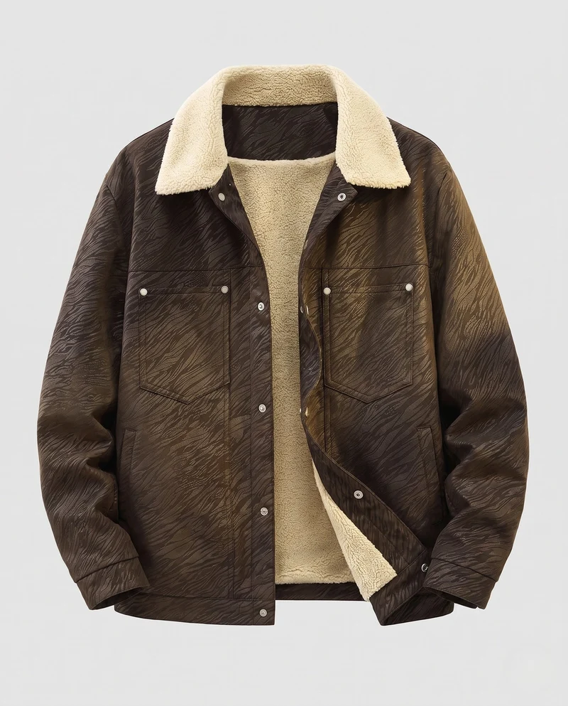 Herren Thermo‑Teddy‑Überhemdjacke mit Sherpa‑Innenfutter und Druckknopffront Nord Taschen