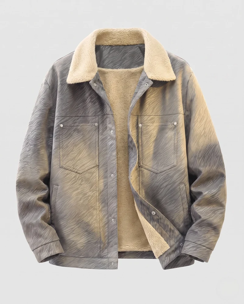 Herren Thermo‑Teddy‑Überhemdjacke mit Sherpa‑Innenfutter und Druckknopffront Nord Taschen