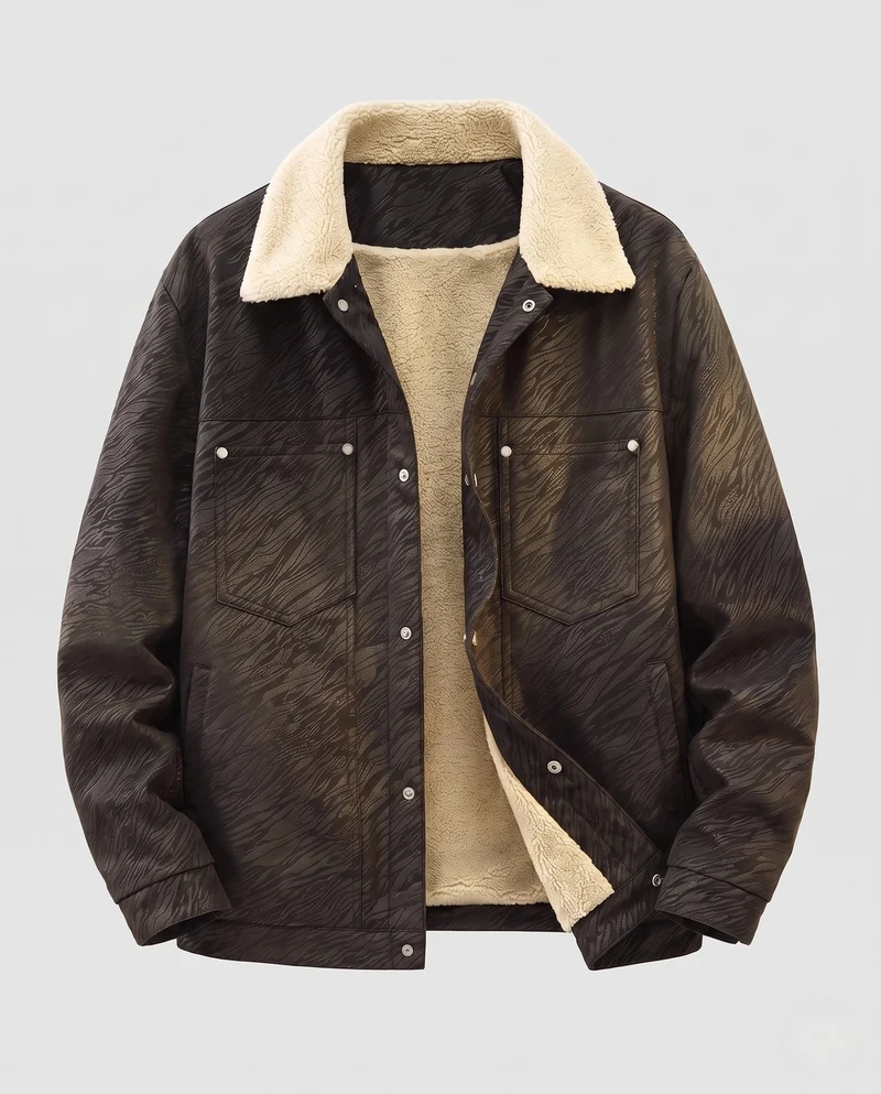 Herren Thermo‑Teddy‑Überhemdjacke mit Sherpa‑Innenfutter und Druckknopffront Nord Taschen