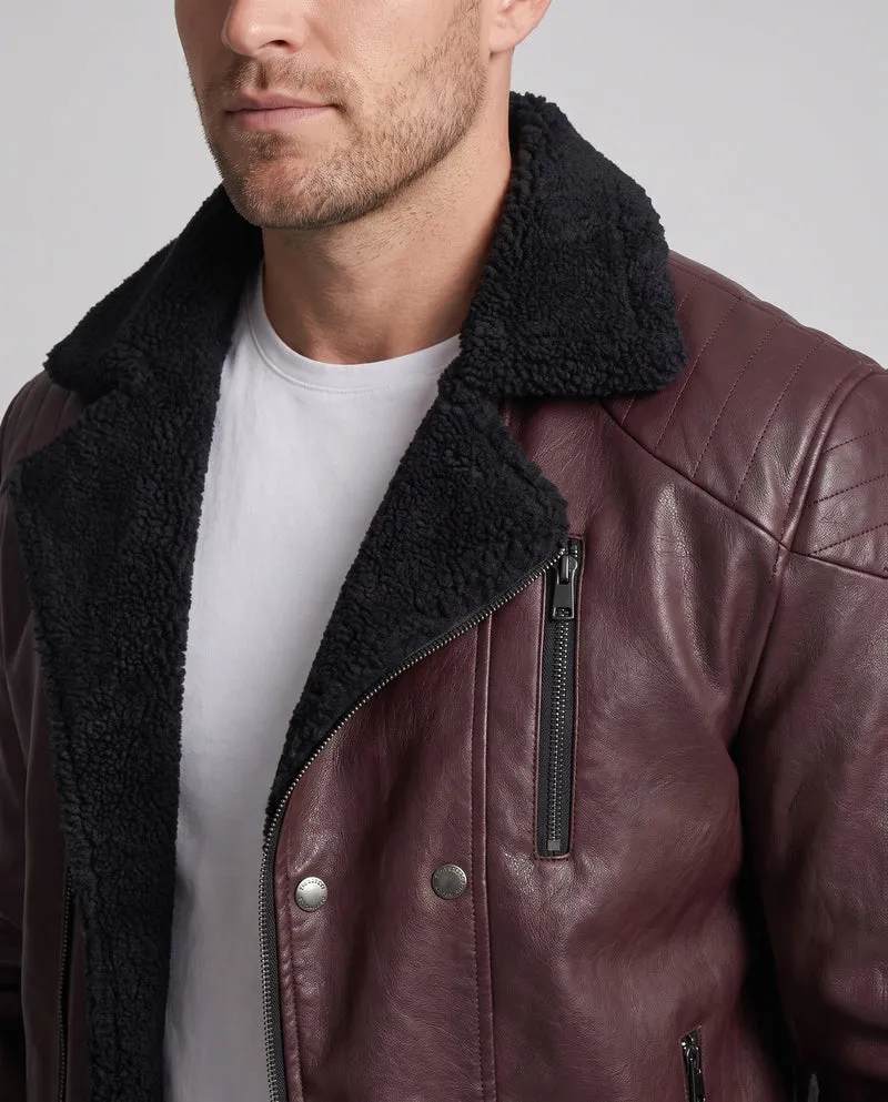 Herren Thermo-Lederimitat-Bomberjacke mit Teddyfutter, Reißverschlusstaschen & Druckknopfblende Nord Taschen
