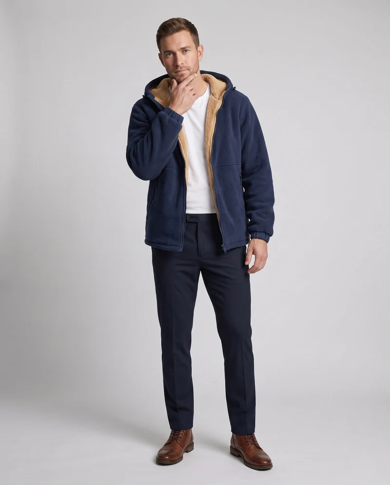 Herren Thermo-Fleece-Hoodiejacke mit Teddyfutter, Kapuze und winddichter Außenlage Nord Taschen