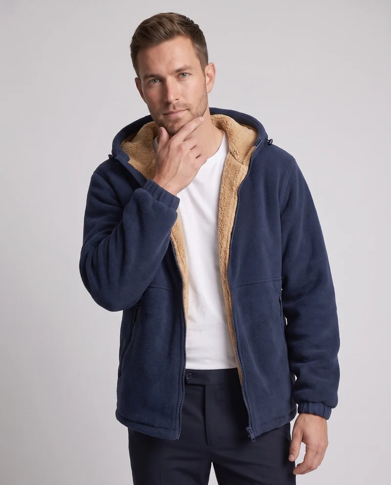 Herren Thermo-Fleece-Hoodiejacke mit Teddyfutter, Kapuze und winddichter Außenlage Nord Taschen
