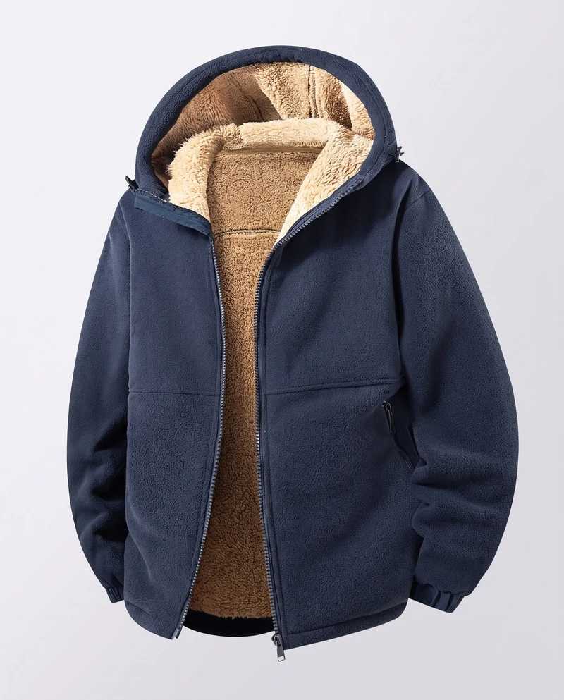 Herren Thermo-Fleece-Hoodiejacke mit Teddyfutter, Kapuze und winddichter Außenlage Nord Taschen