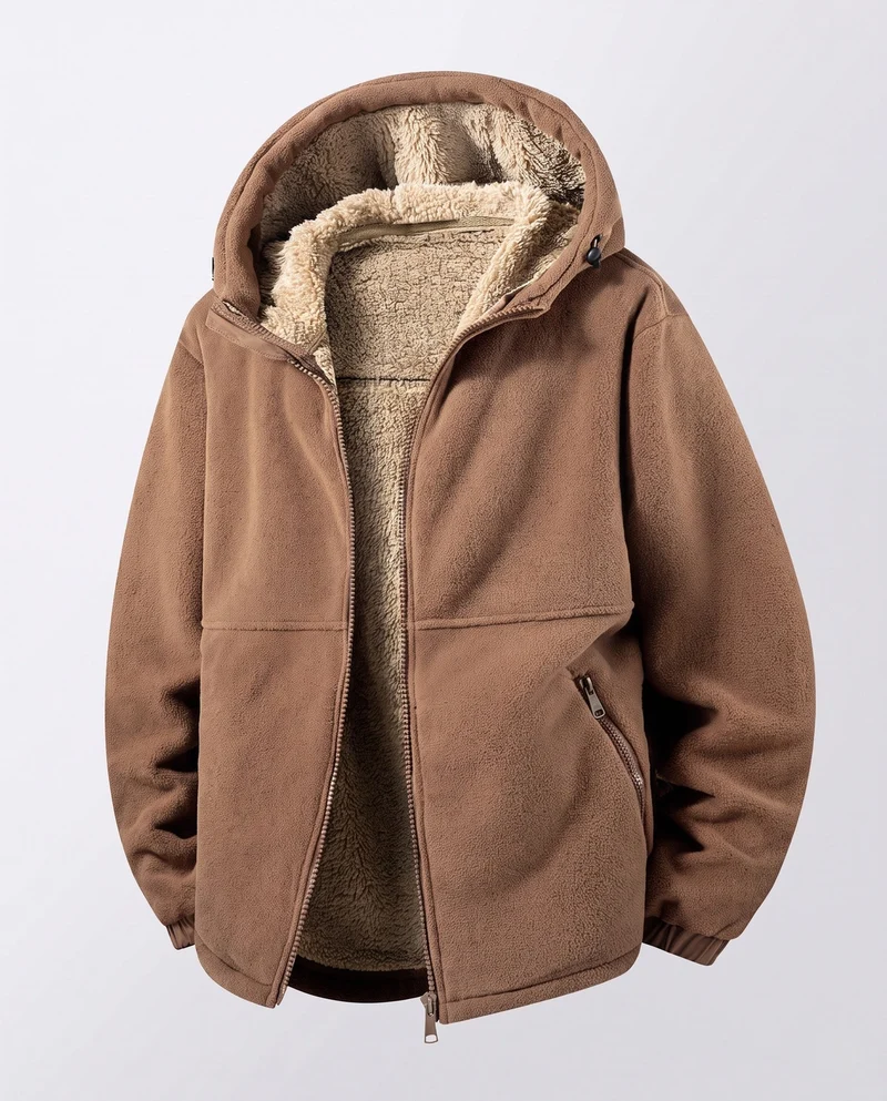 Herren Thermo-Fleece-Hoodiejacke mit Teddyfutter, Kapuze und winddichter Außenlage Nord Taschen