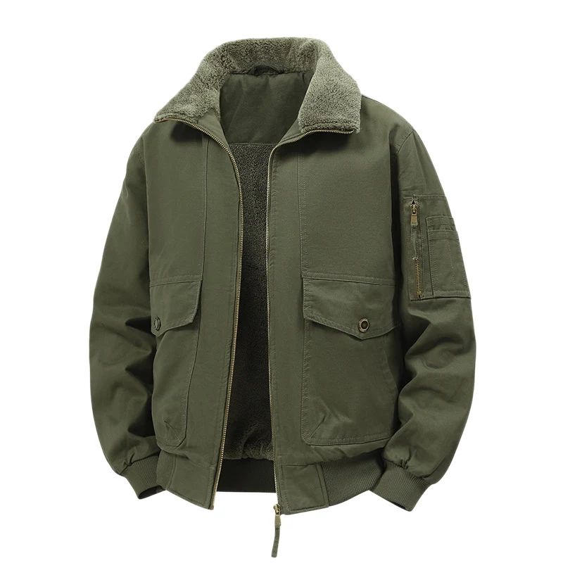 Herren Militärisch inspirierte Thermo-Bomberjacke mit Teddy‑Futter, Ärmeltasche und Druckknopf‑Klappentaschen Nord Taschen