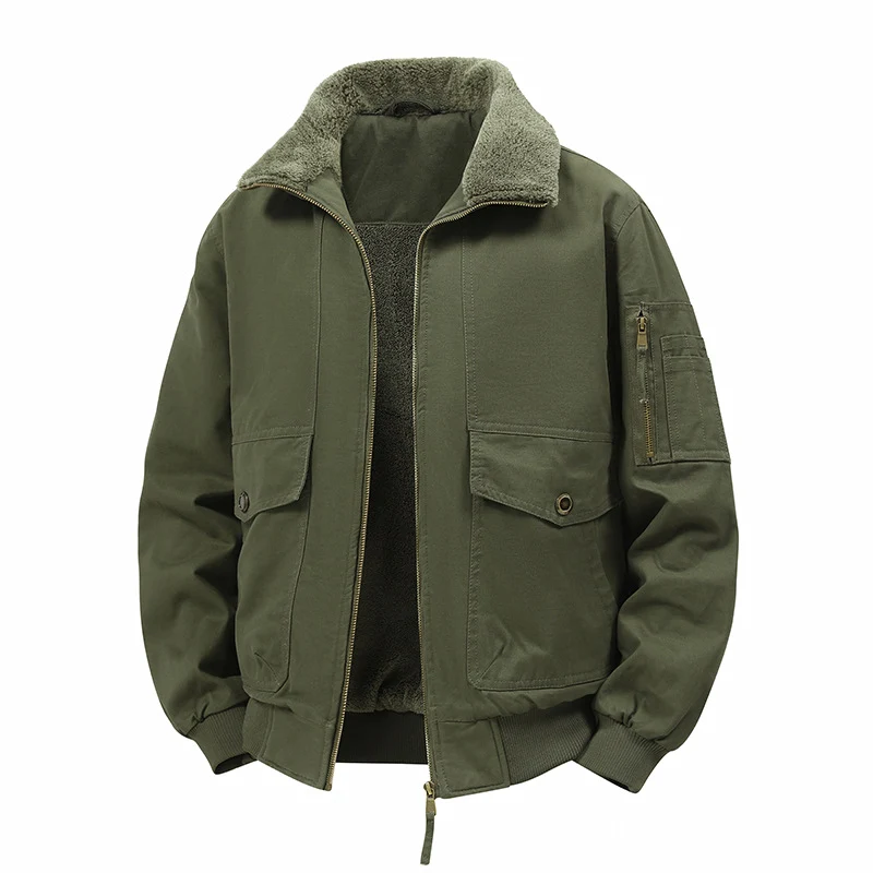 Herren Militärisch inspirierte Thermo-Bomberjacke mit Teddy‑Futter, Ärmeltasche und Druckknopf‑Klappentaschen Nord Taschen